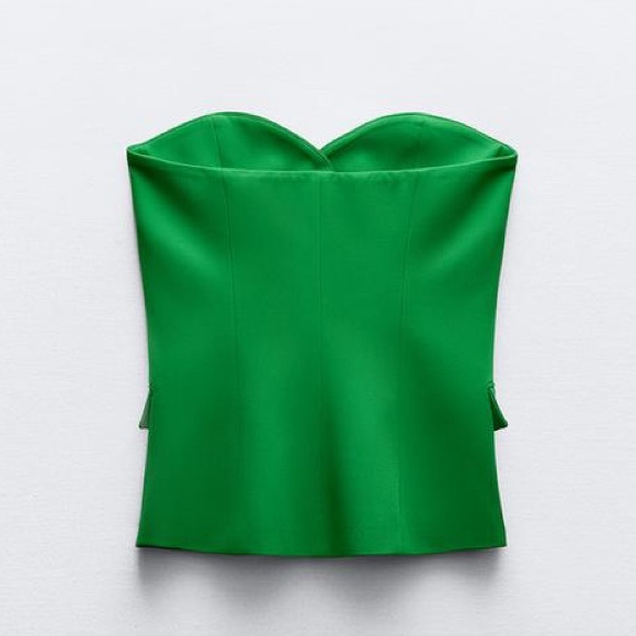 New zara strapless green top with silver jewel detail - Picture 2 of 4